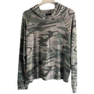 Michael Lauren Hoodie Green Camo Studded Detail Size Medium